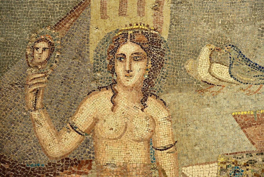 Mosaic of Aphrodite holding up a mirror.