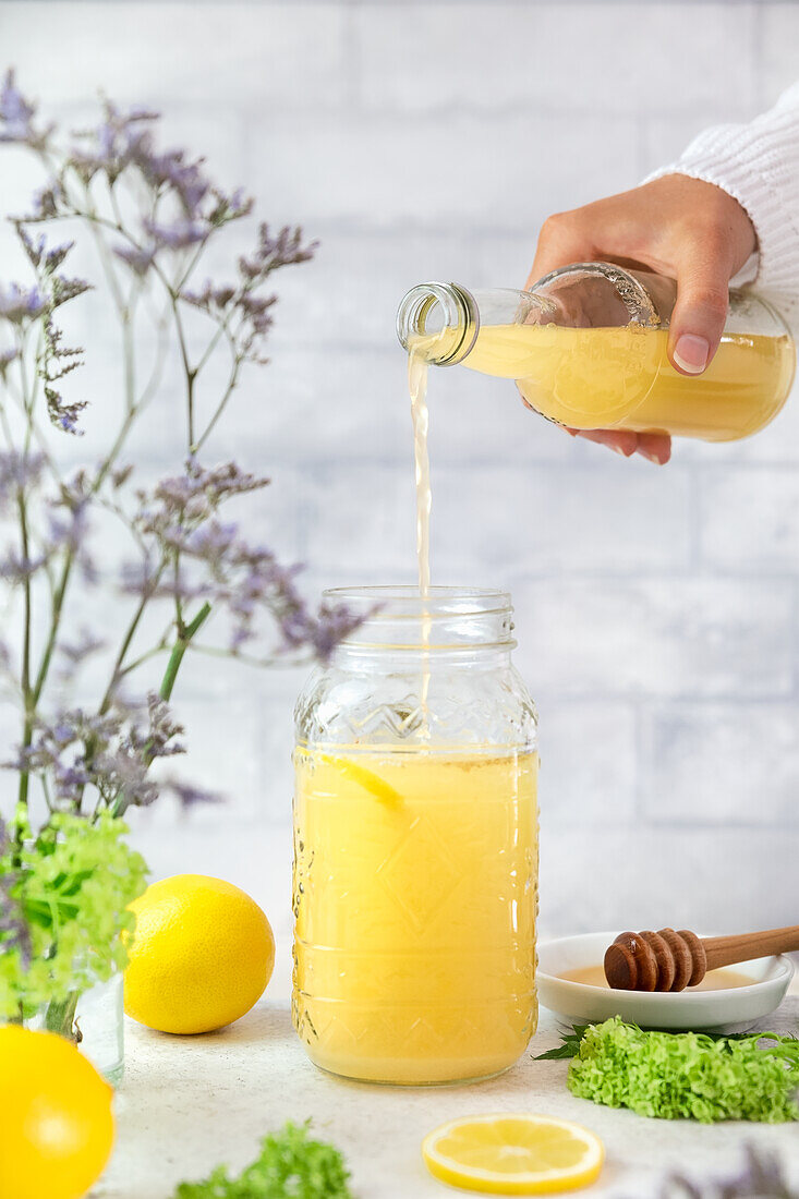 Ginger-lemon hot drink with honey
