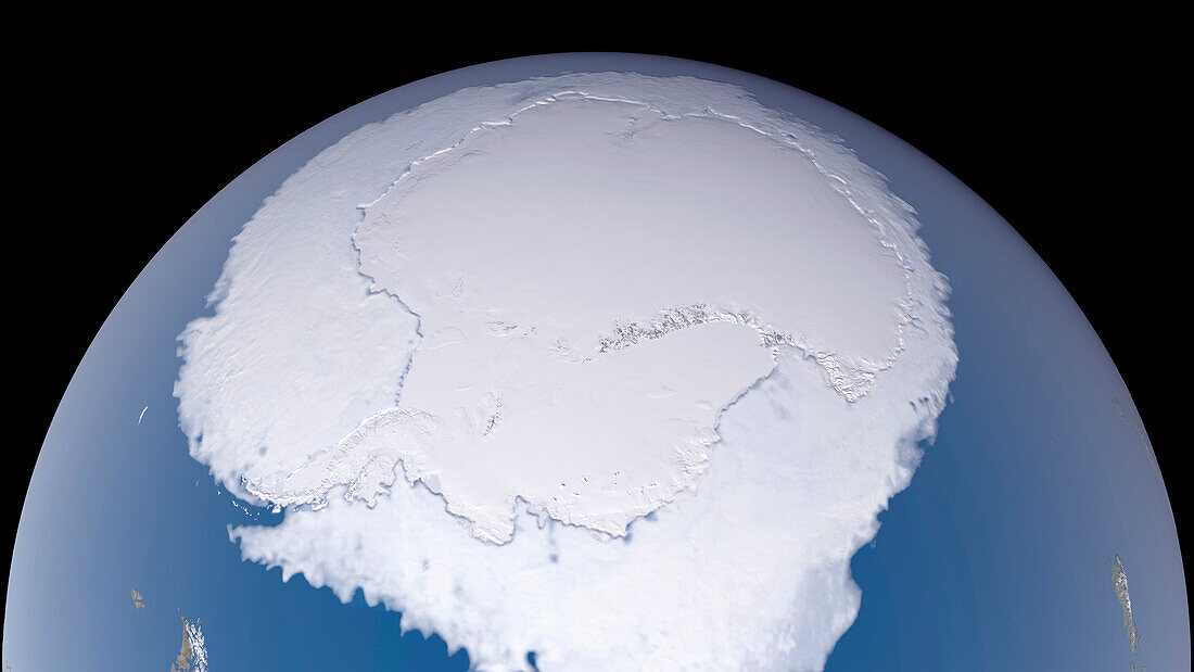 Antarctic sea ice maximum September 2023, satellite image