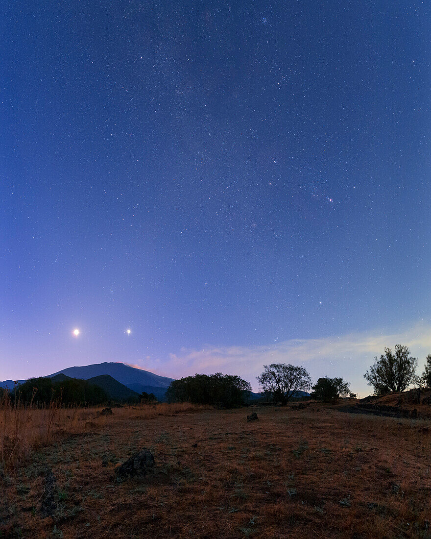 Moon and Venus over Mount Etna, Sicily, Italy