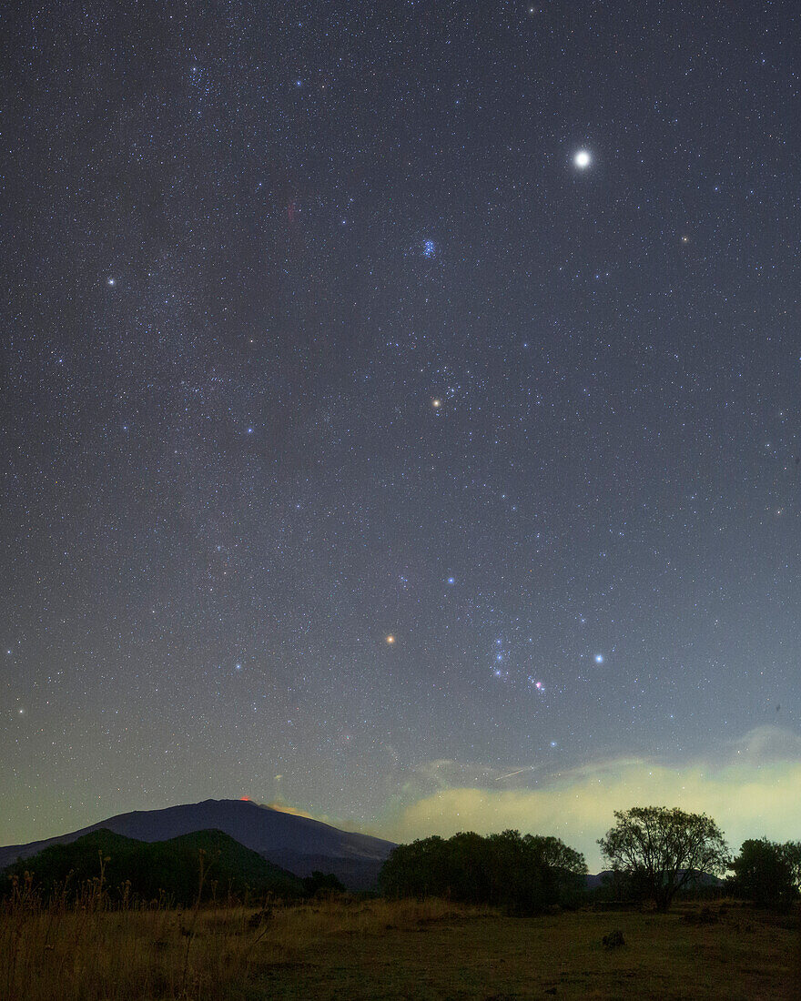 Winter constellations over Mount Etna, Sicily, Italy