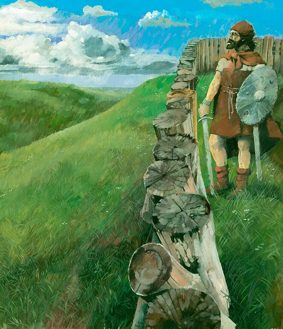 Iron Age man at Liddington Castle Hillfort, illustration