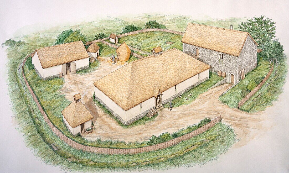 South Manor, Wharram Percy medieval village, illustration