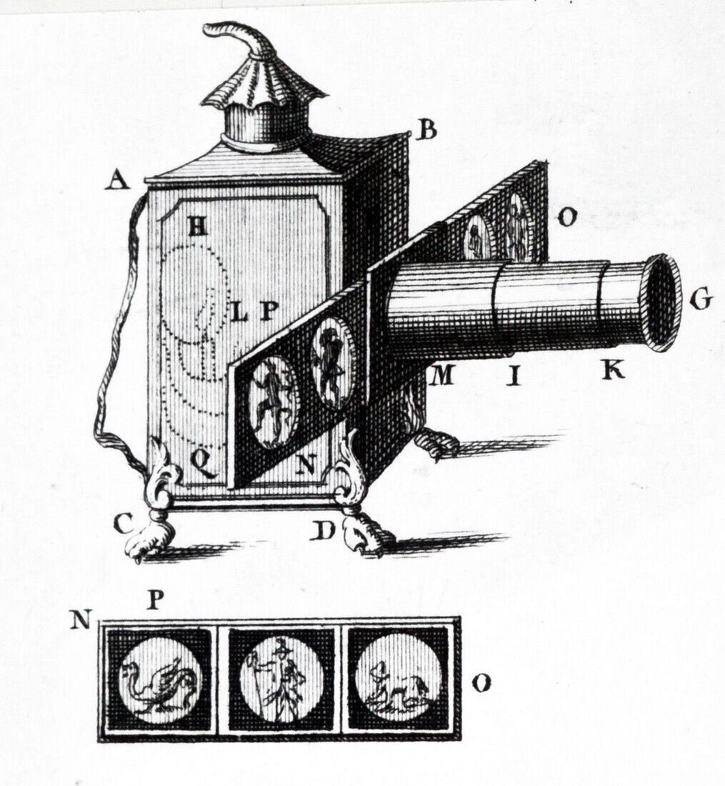 Typical 18th century magic lantern, illustration