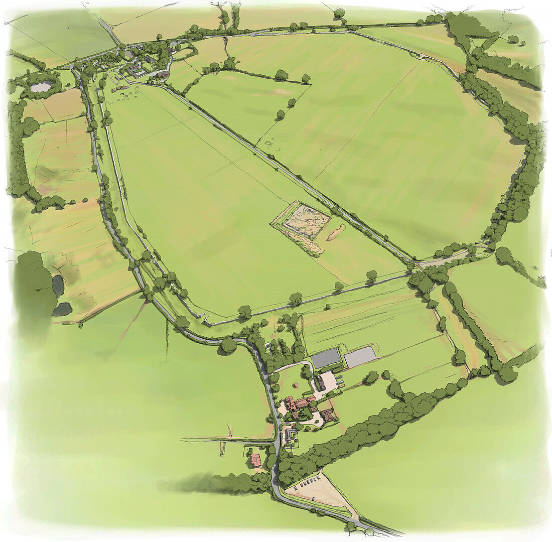 Aerial view of Silchester Roman City Walls, illustration