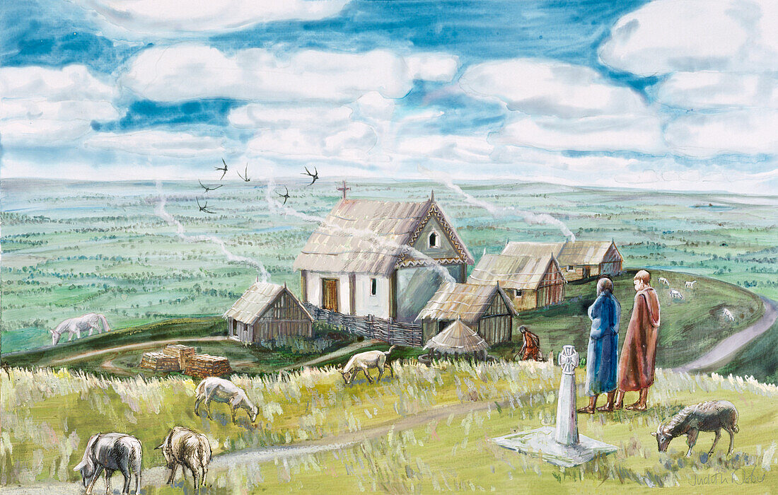 Monastic settlement, Glastonbury Tor, illustration
