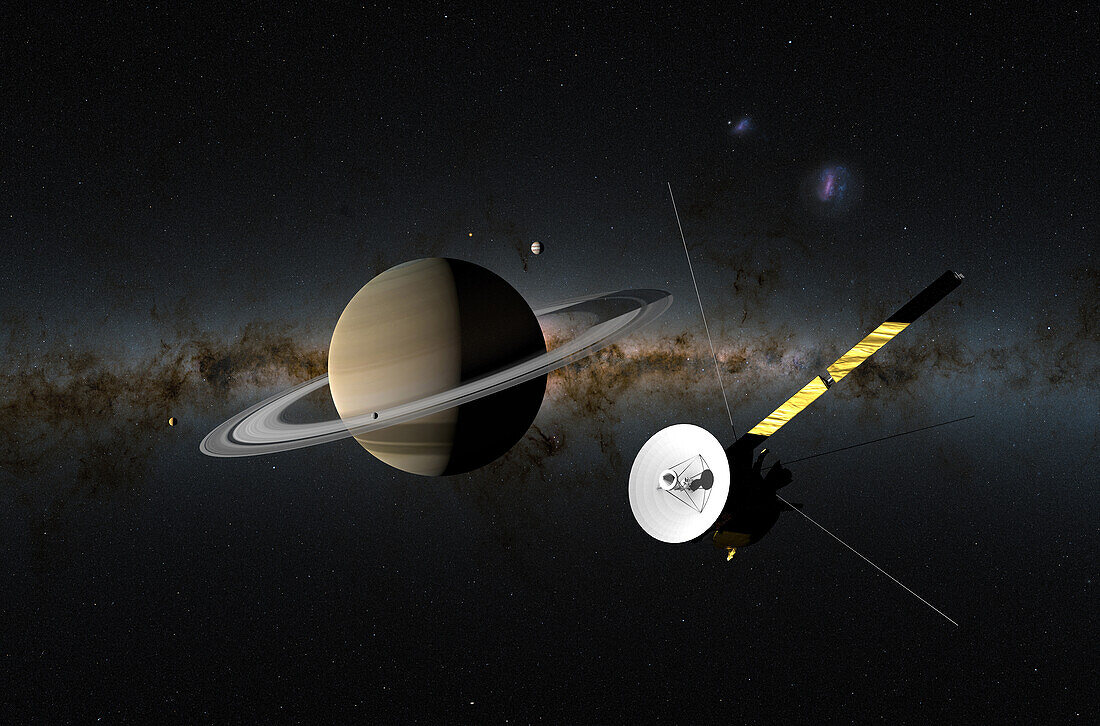 Cassini probe orbiting Saturn, illustration