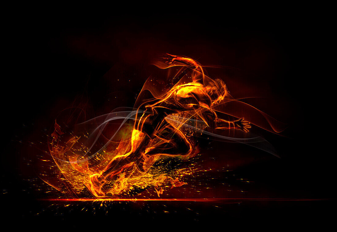 Flame outline of sprinter, illustration
