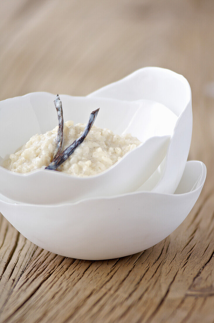 Vanilla rice pudding in a bowl