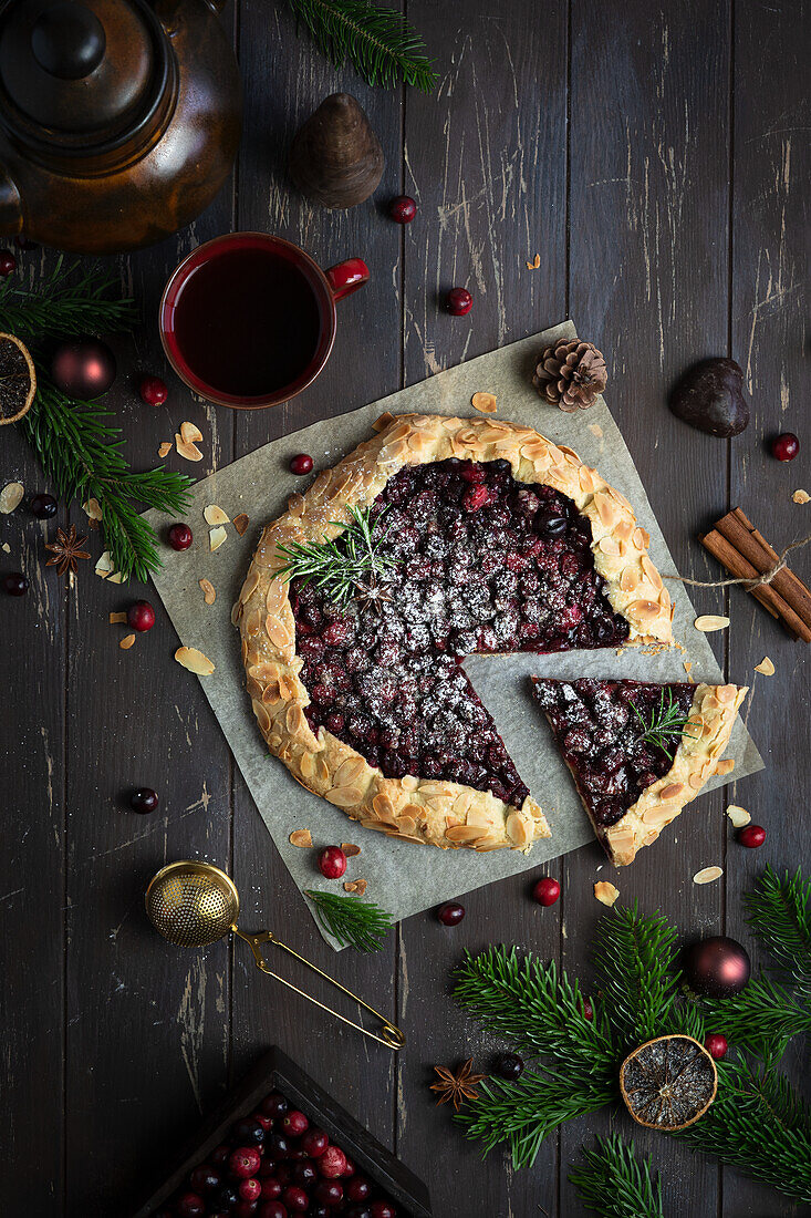 Cranberry galette with almond crust