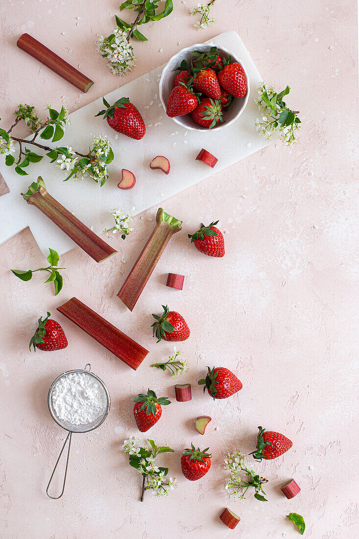 Strawberries and rhubarb for compote