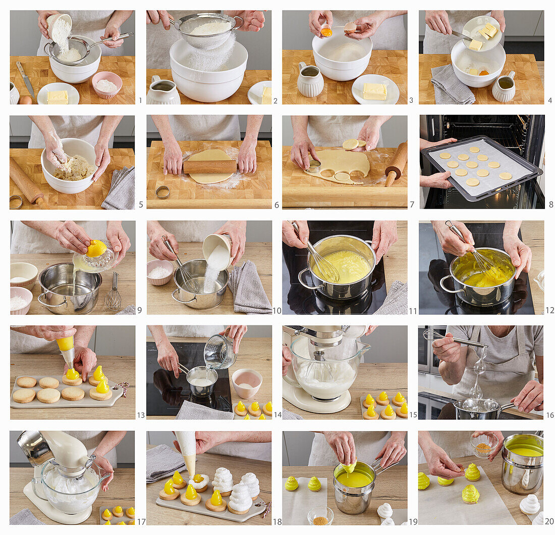 Prepare filled lemon cream meringue tips