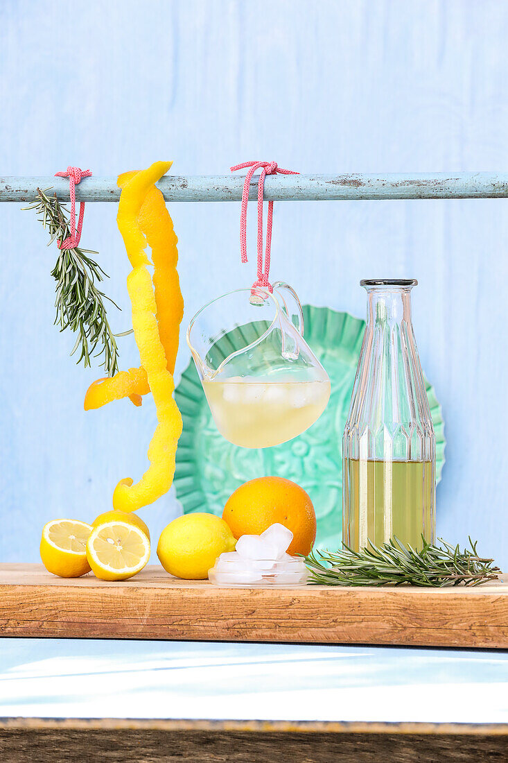 Lemon and orange tea with rosemary