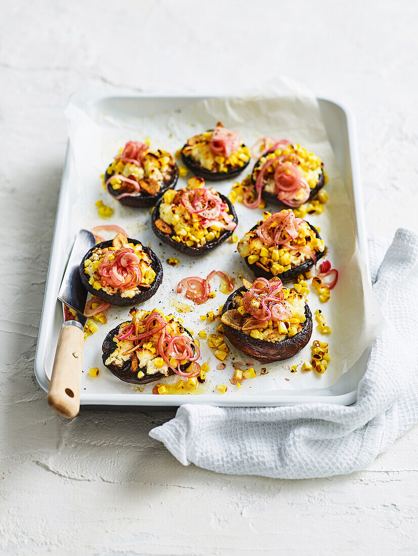 Roasted mushrooms with sweetcorn and ricotta