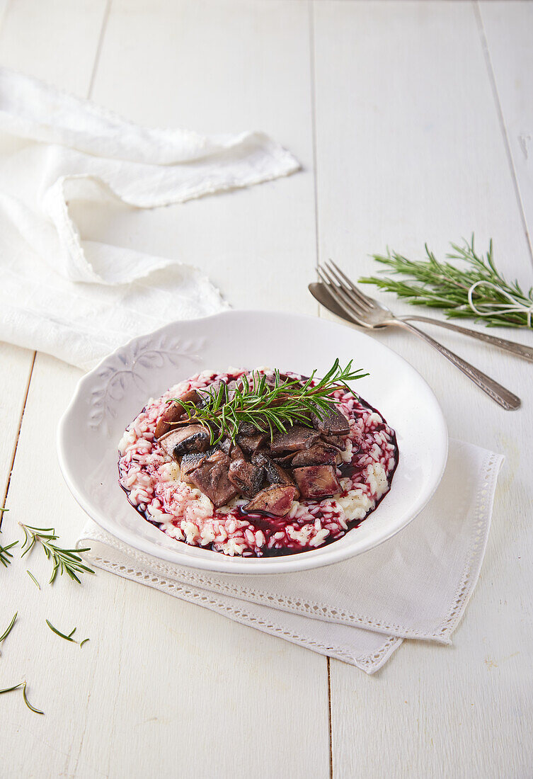 Port risotto with fresh porcini mushrooms and rosemary