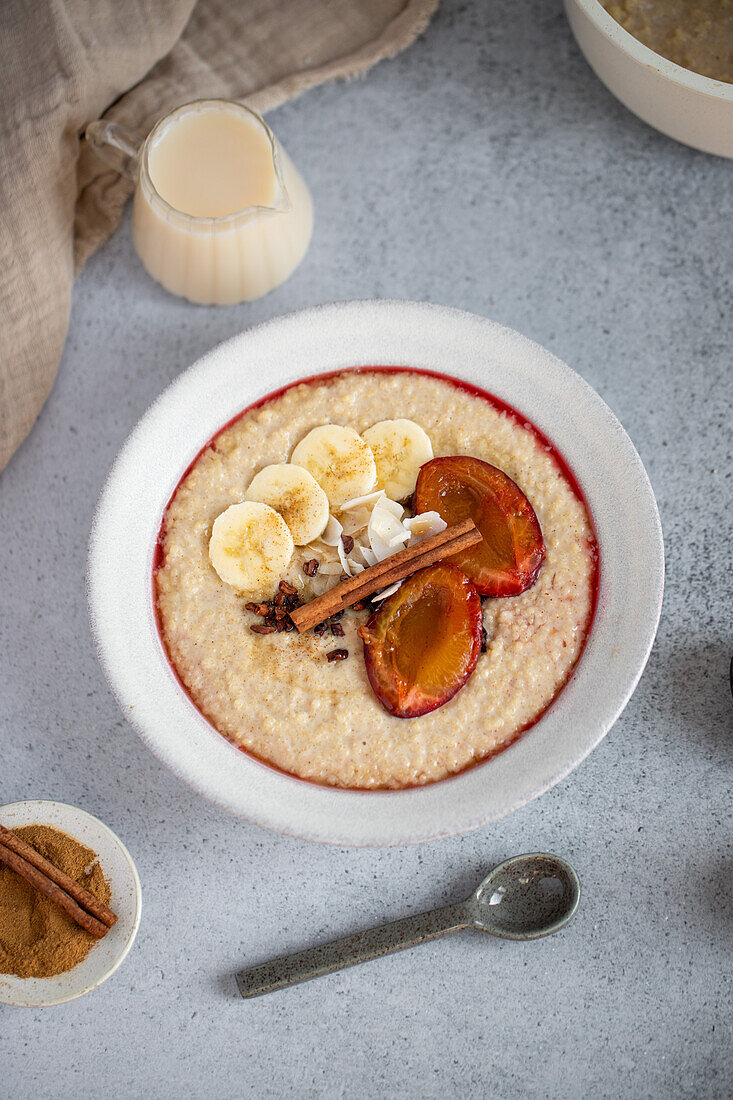 Millet porridge with fruit and cinnamon