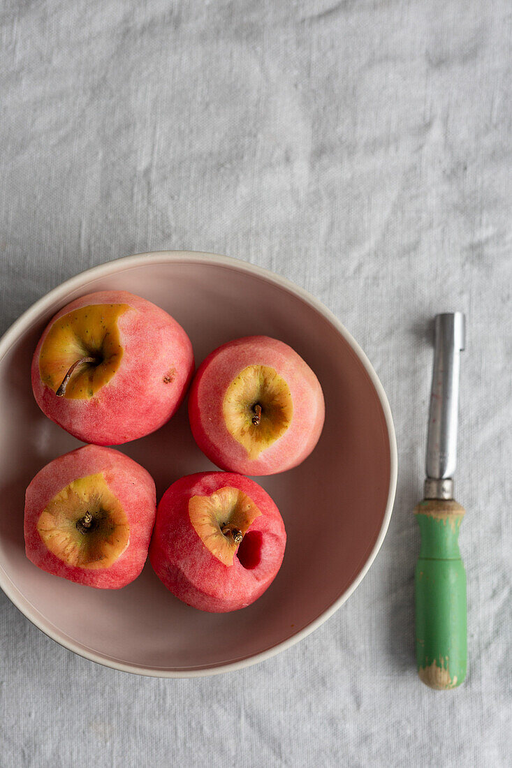 Peeled red-fleshed apples