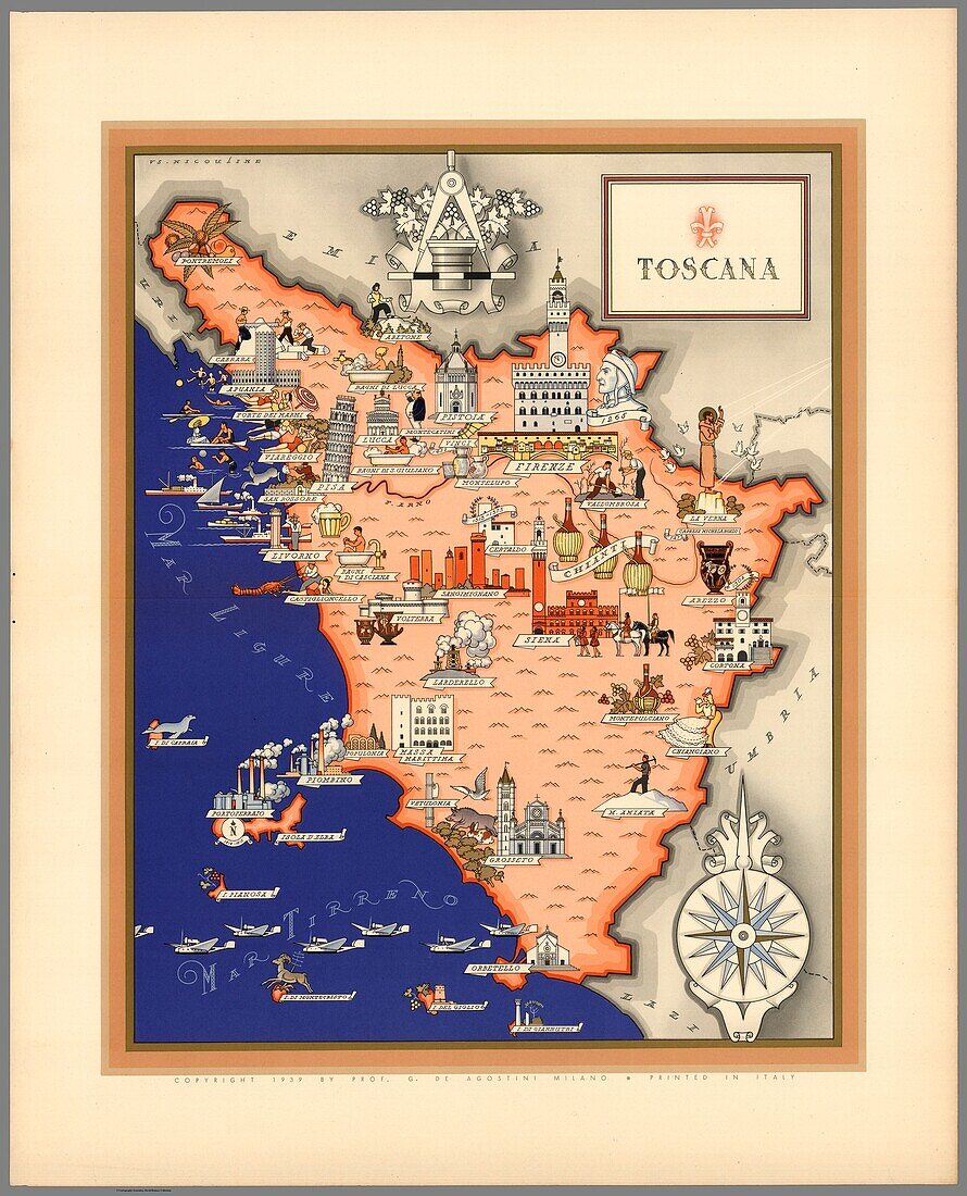 Illustrated map of Toscana, Italy