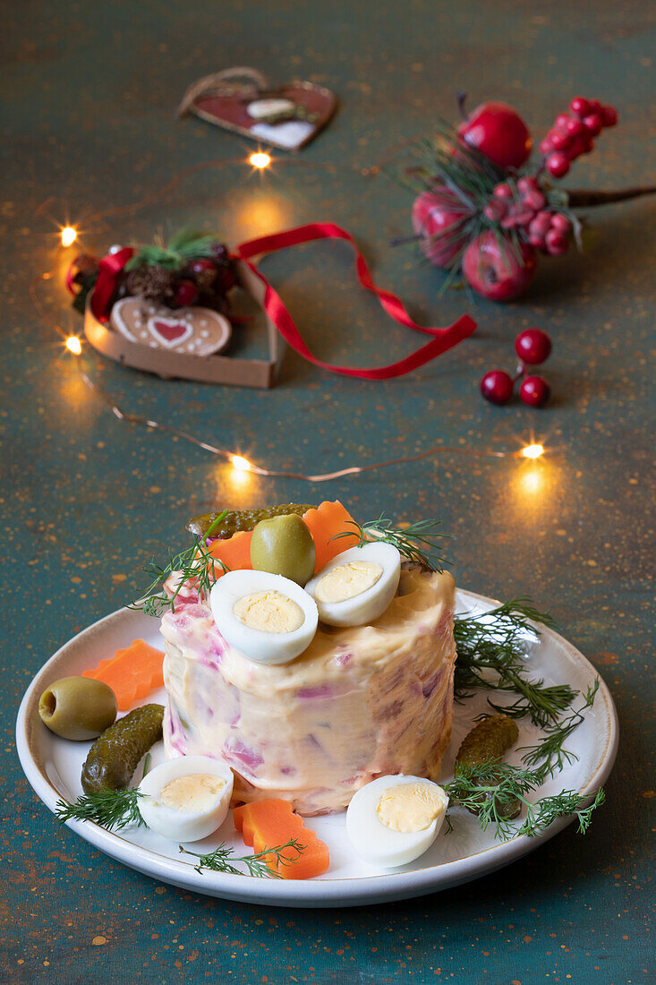 Russian salad with beetroot