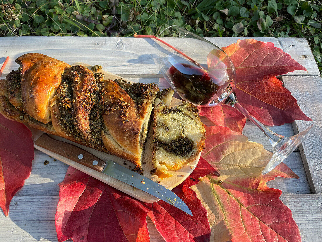 Babka, yeast plait with pumpkin seed filling