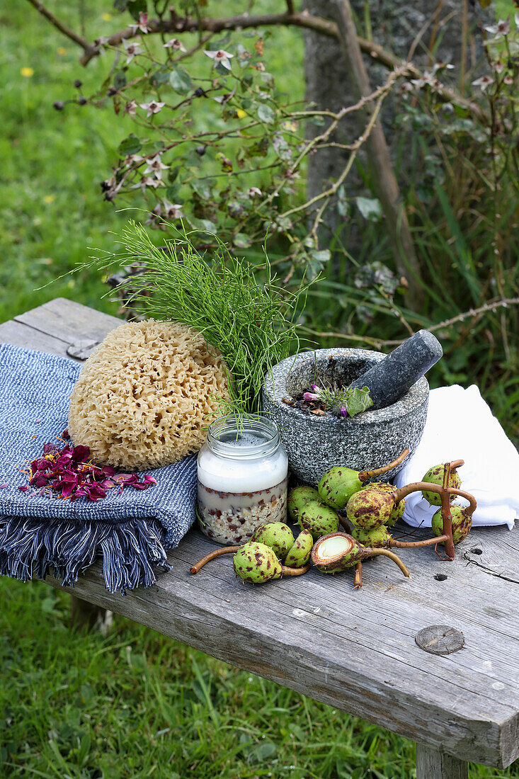 Ingredients for bath additive made with horse chestnuts