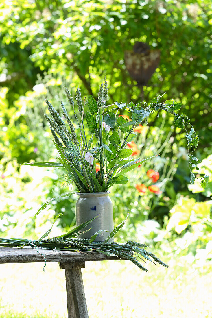 Bouquet with green wheat ears