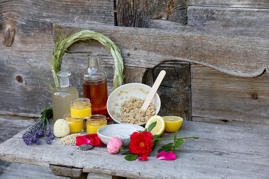 Various homemade care products made from grains