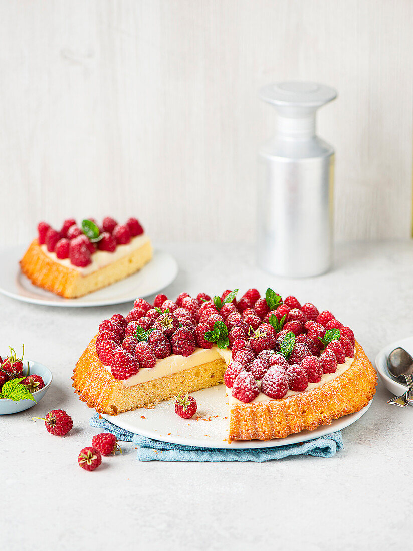 Raspberry cake with pudding
