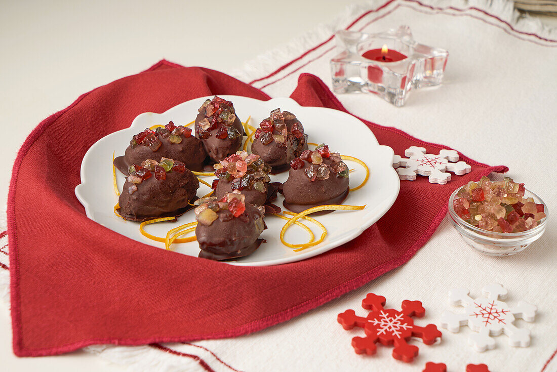 Chocolate dates filled with dried fruit