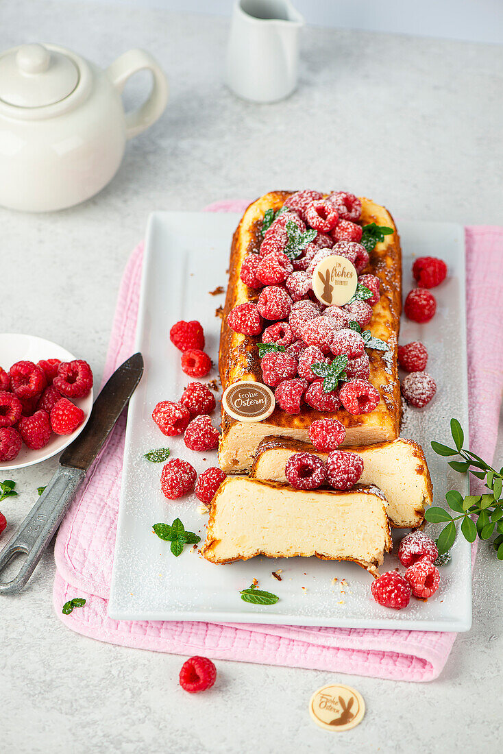 Bottomless cheesecake with raspberries for Easter