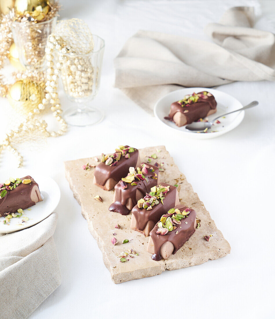 Panettone ice cream bar with chocolate icing