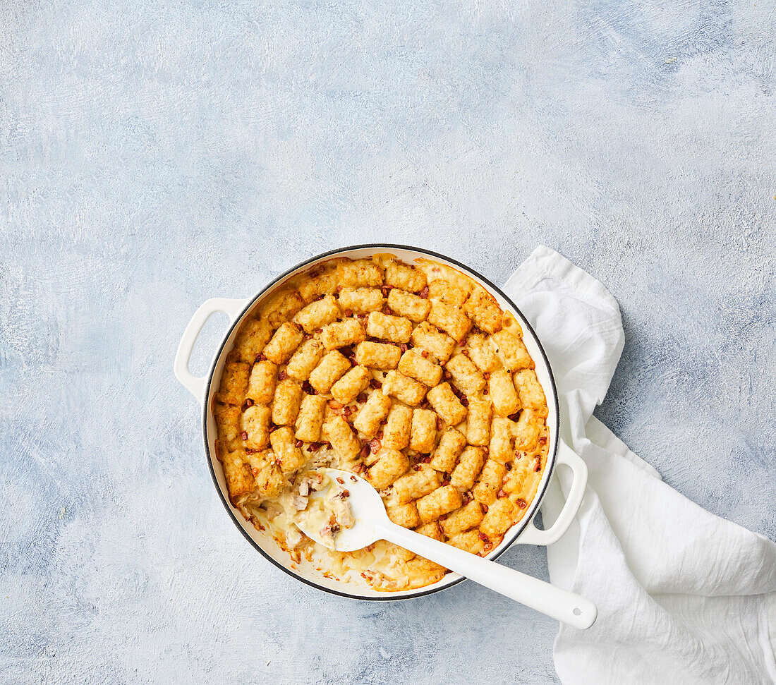 Creamy chicken and potato croquette casserole