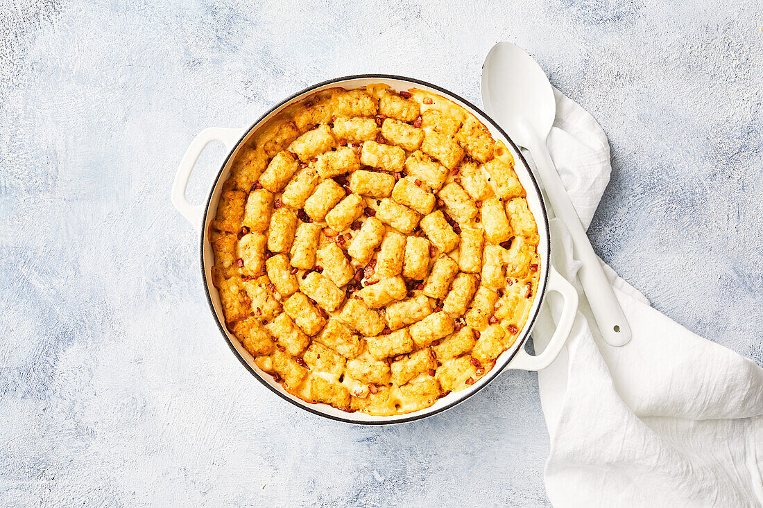 Creamy chicken and potato croquette casserole