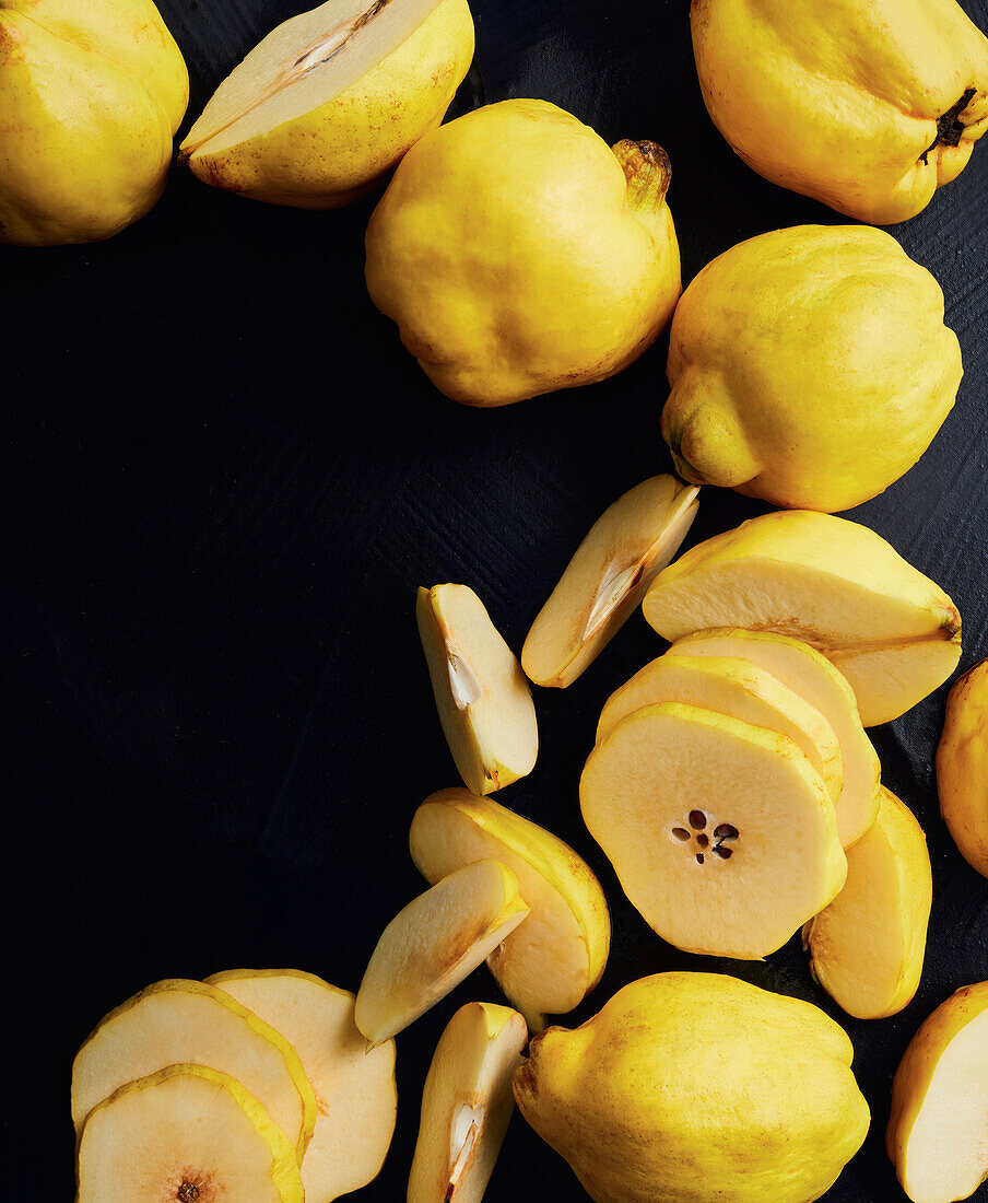 Quinces whole and cut into pieces