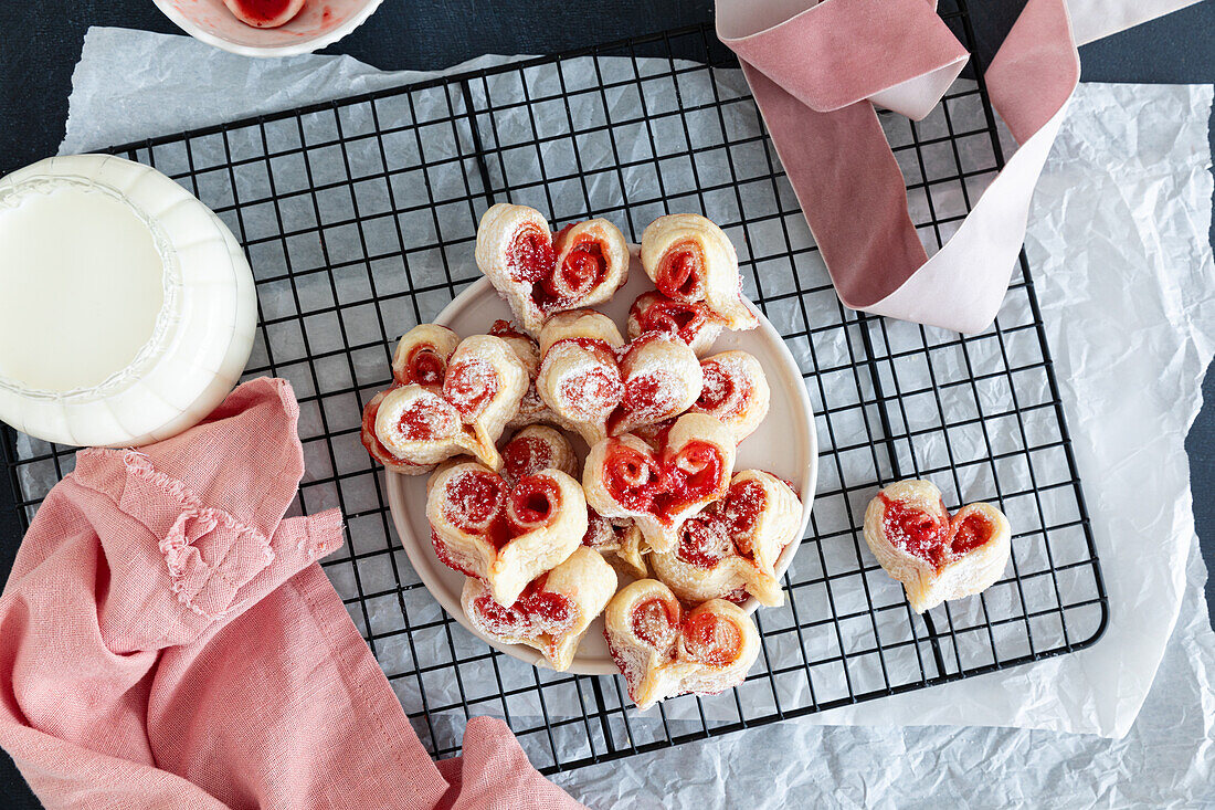 Stuffed puff pastry hearts for Valentine's Day