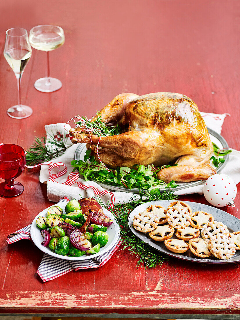 Roast turkey with herb butter, prosciutto and pear stuffing