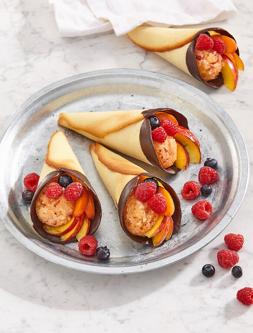 Fruit cones with nectarine sorbet