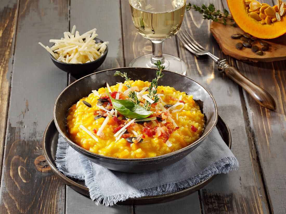 Pumpkin risotto with bacon