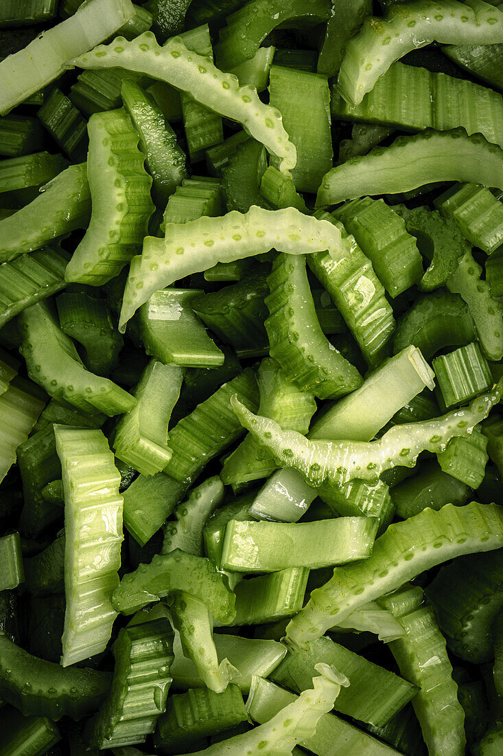 Close-up of sliced celery stalks