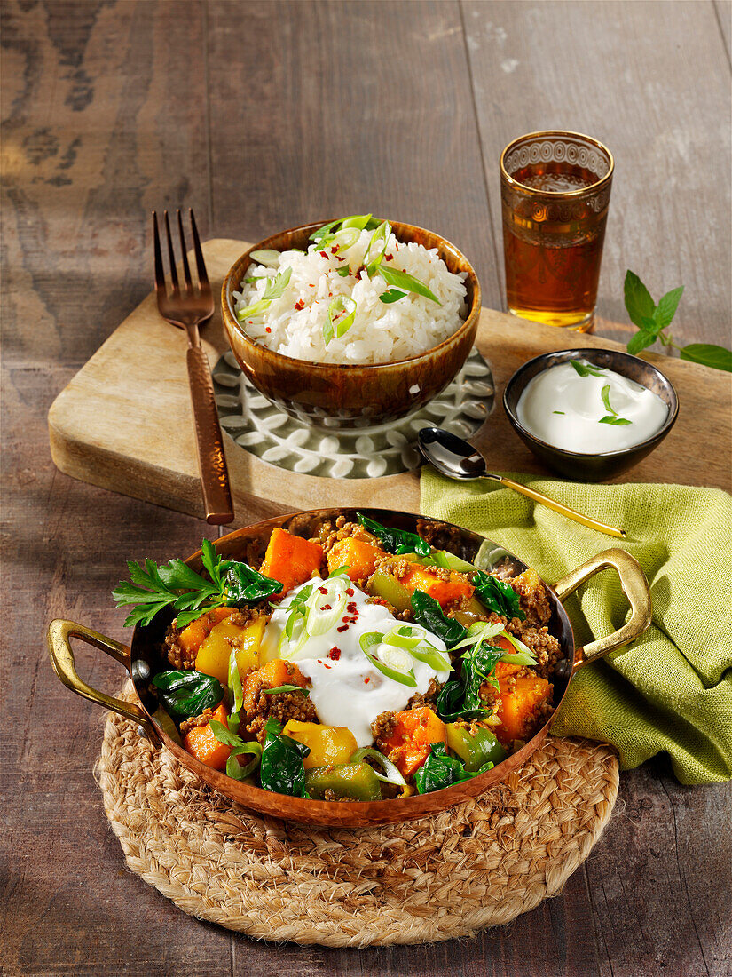 Pumpkin tikka with minced meat