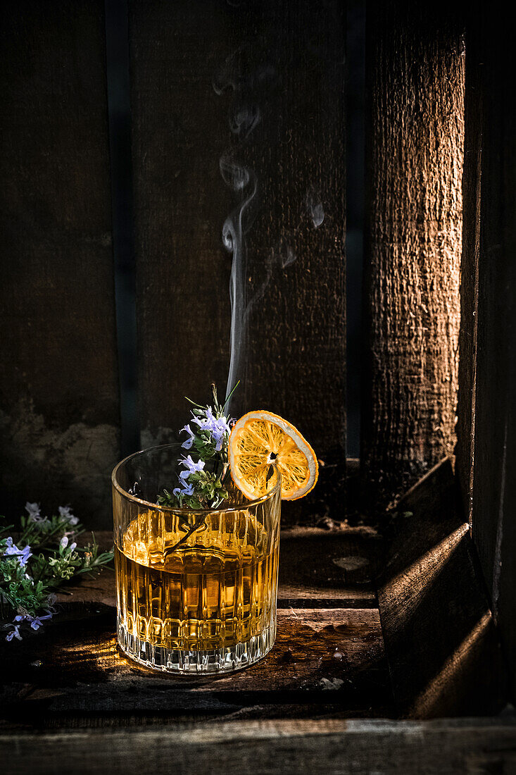 Whisky with smoky rosemary