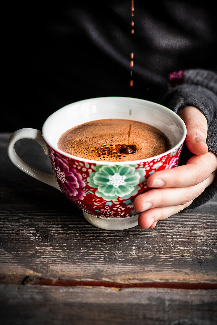 Pouring hot chocolate