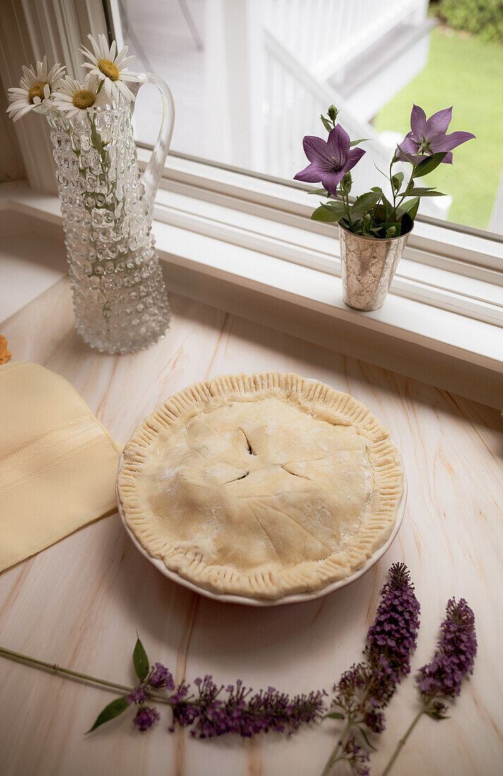 Blueberry pie before baking