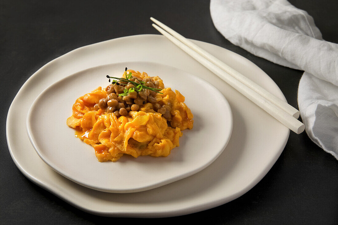 Japanese-style scrambled eggs with natto beans