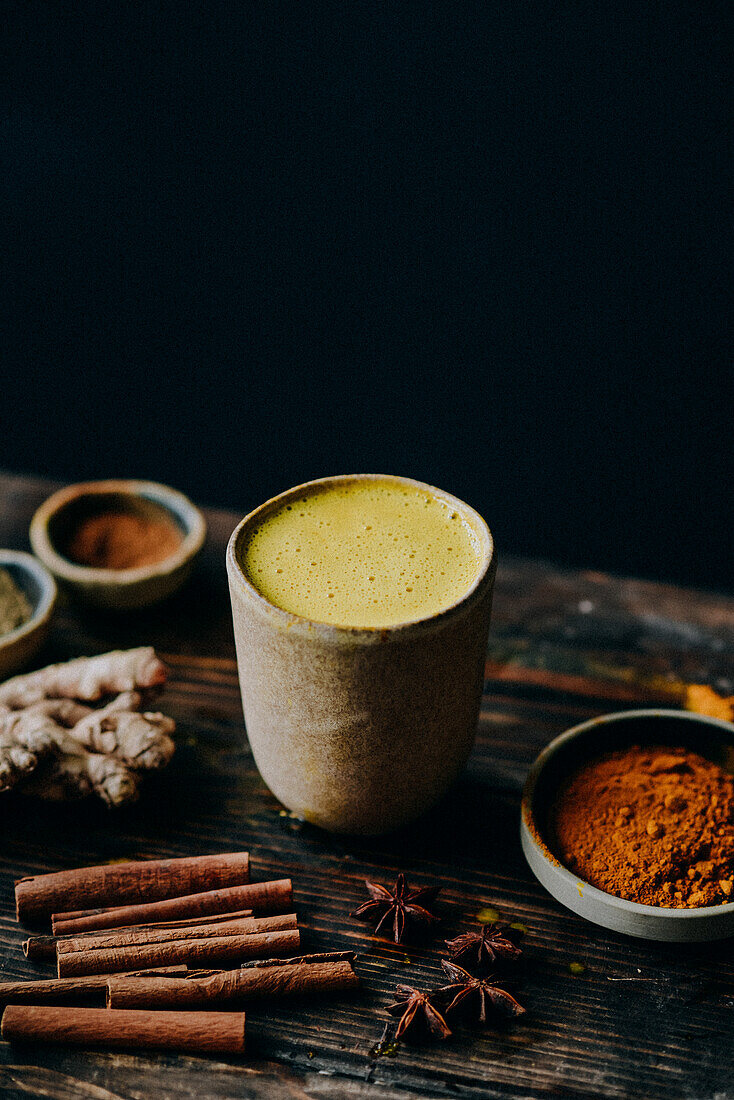 Golden milk with cinnamon and ginger