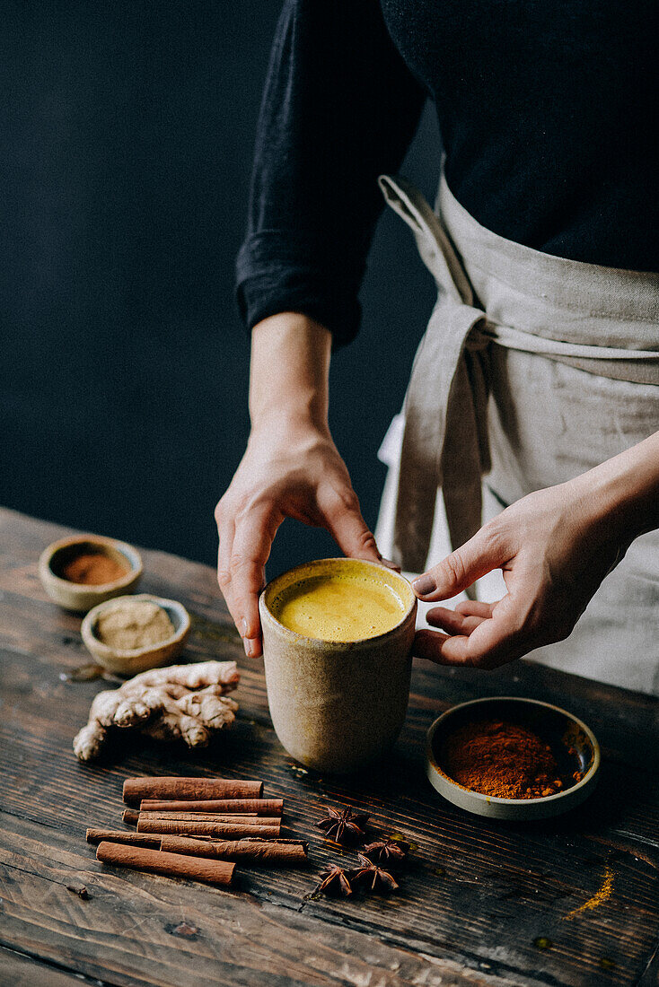 Golden milk with cinnamon and ginger