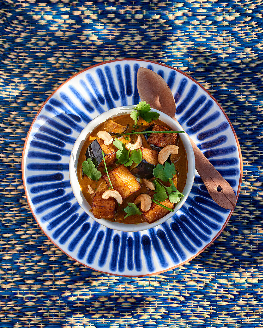Vegetable curry with cashews and coriander greens