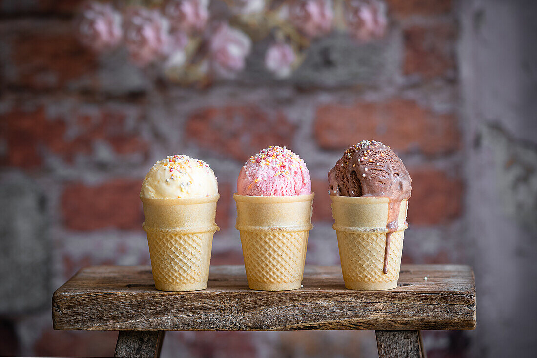 Neopolitan ice cream - vanilla, strawberry and chocolate