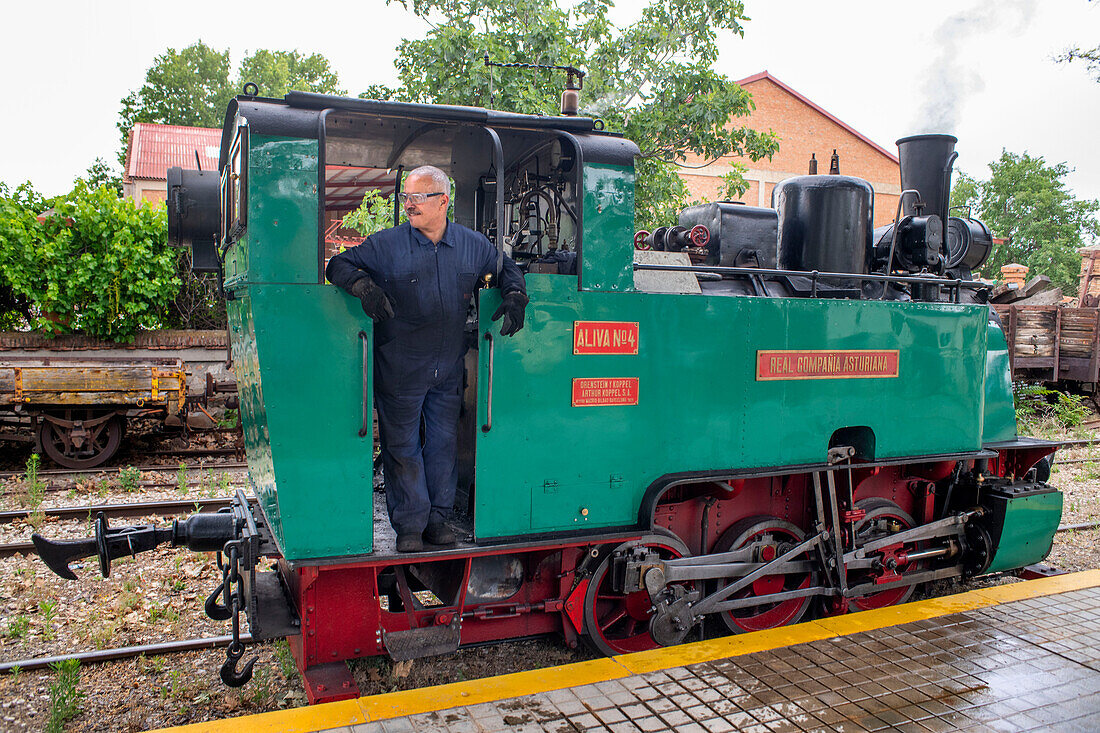 Lokomotive Aliva nº 4 im Zug El Tren de Arganda oder Tren de la Poveda in Arganda del Rey, Madrid, Spanien
