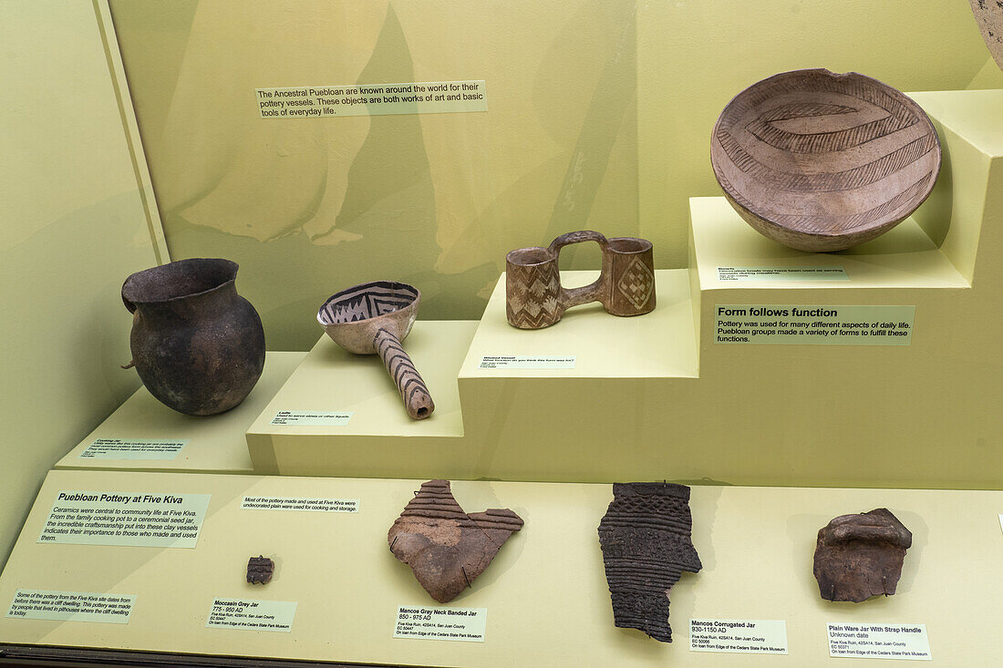 Pre-Hispanic Ancestral Puebloan ceramic pottery in the USU Eastern Prehistoric Museum in Price, Utah.